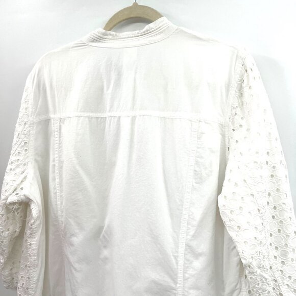 Chico's Women's White Eyelet Cotton Long Sleeve Open Front Jacket Size 3 - Picture 11 of 16